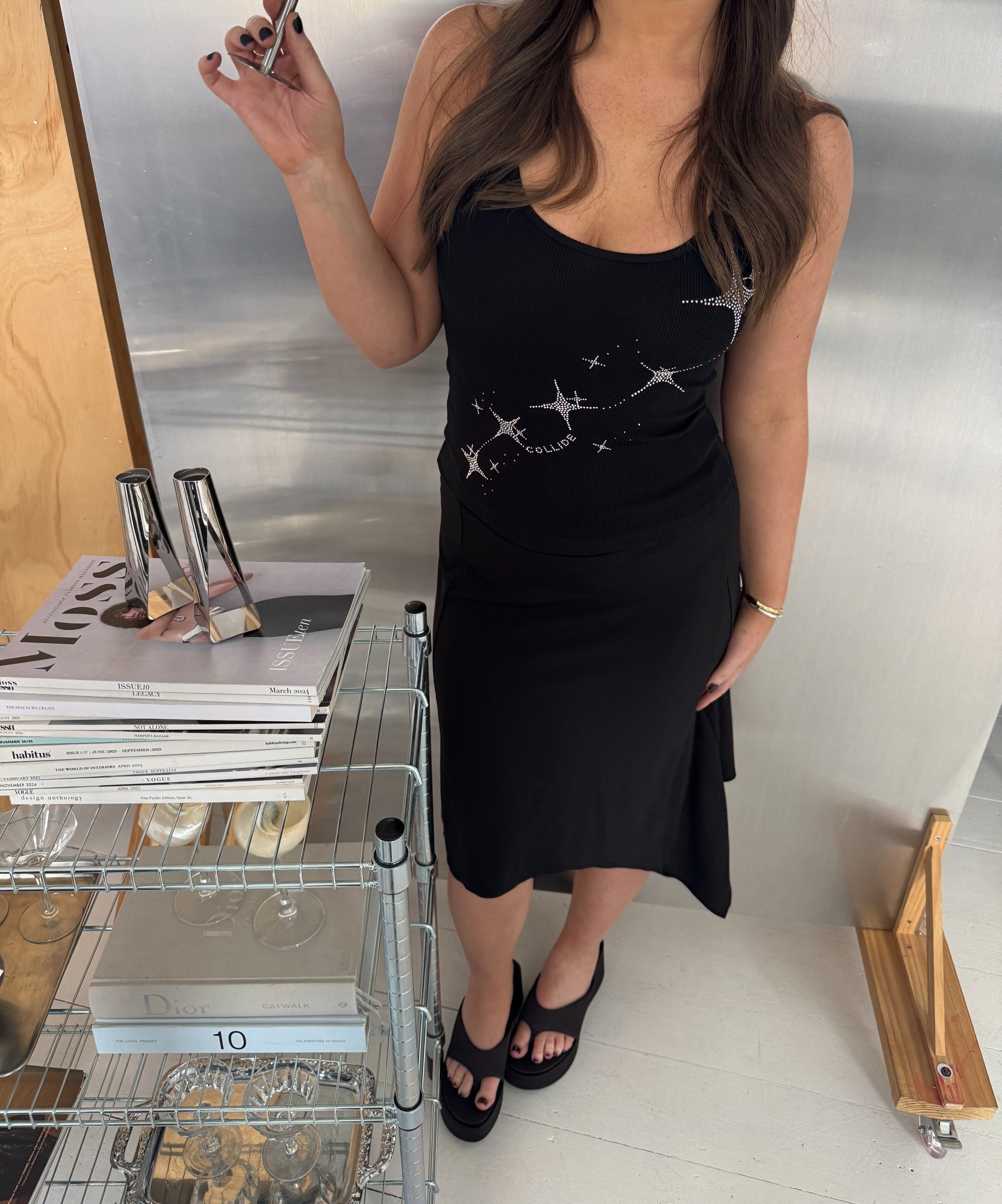 BLACK RHINESTONE TANK TOP
