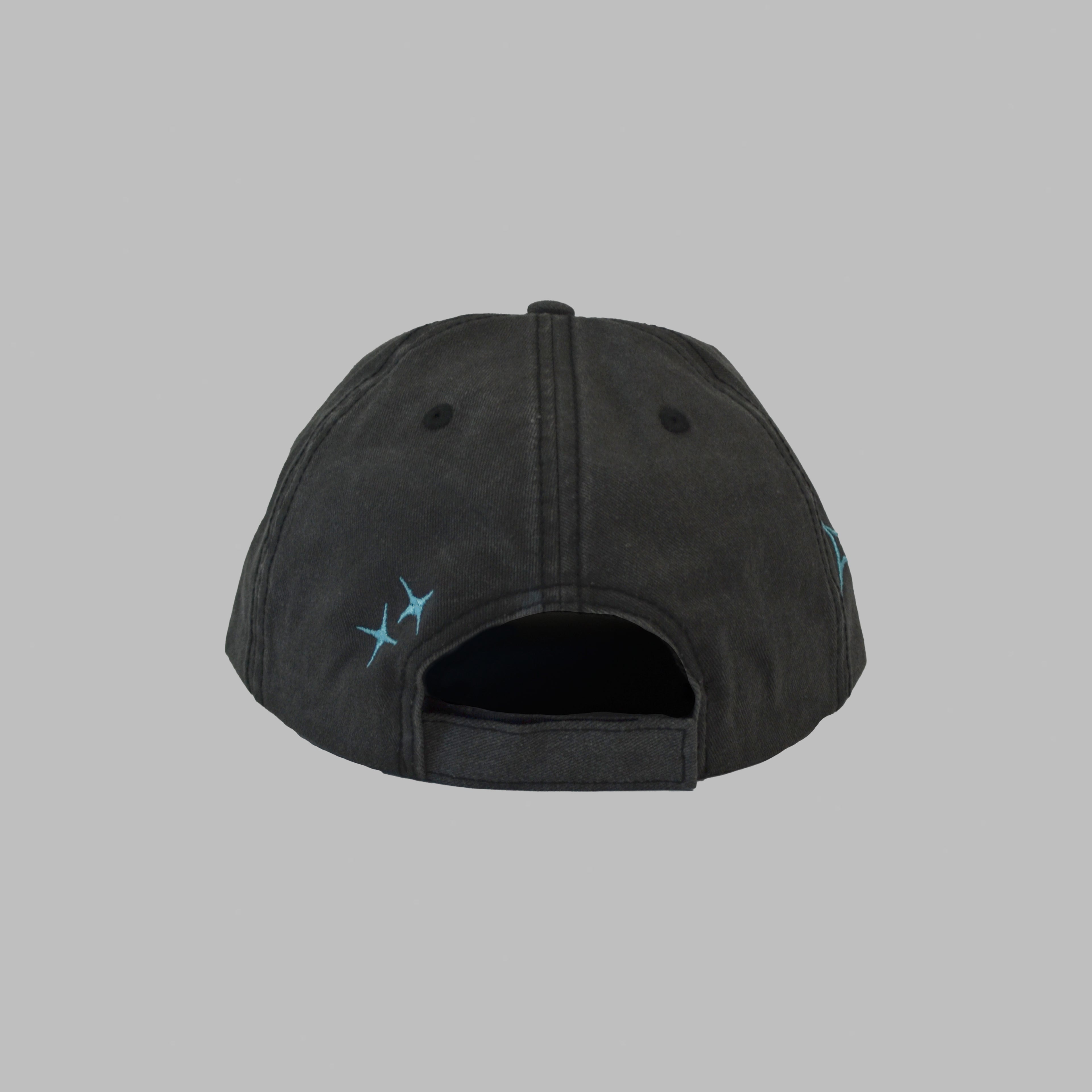 WASHED BLACK HAT NEON BLUE